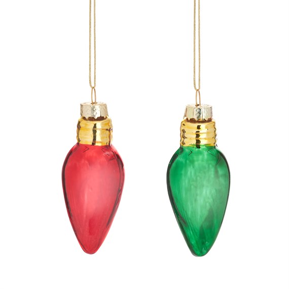 Christmas Light Bulbs Shaped Bauble - Set of 2