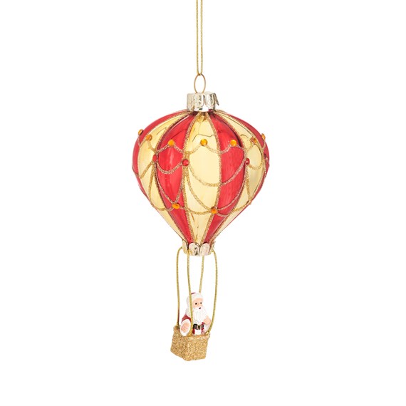 Santa in a Hot Air Balloon Shaped Bauble