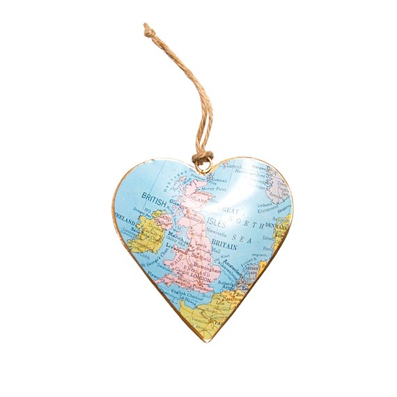 United Kingdom Map Vintage Hanging Heart Large