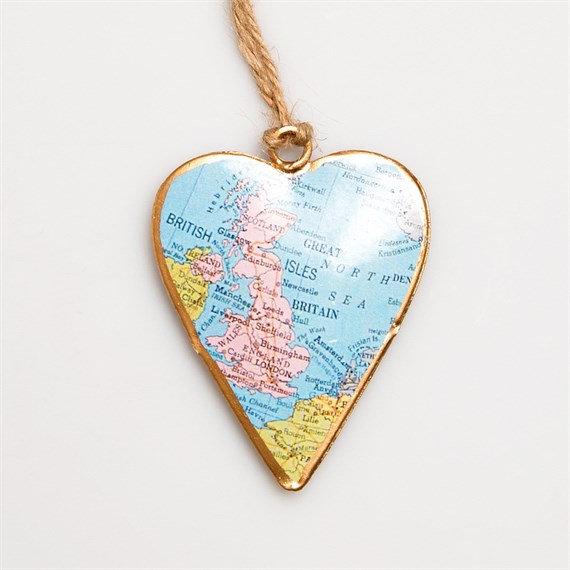 United Kingdom Map Vintage Hanging Heart Small