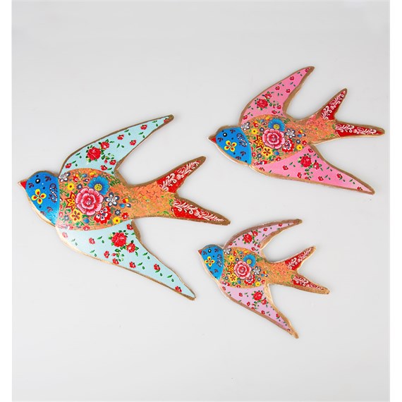 Set of 3 Flying Swallow Wall Decorations Vintage Folk