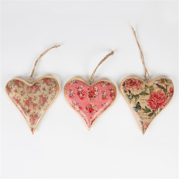 Wild Flowers Hanging Heart Decoration Pink Assorted