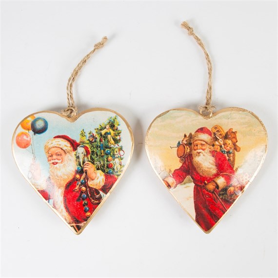 Traditional Santa Scene Heart Hanging Decoration Assorted