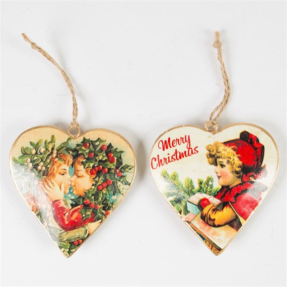 Christmas Children Retro Heart Hanging Decoration Assorted