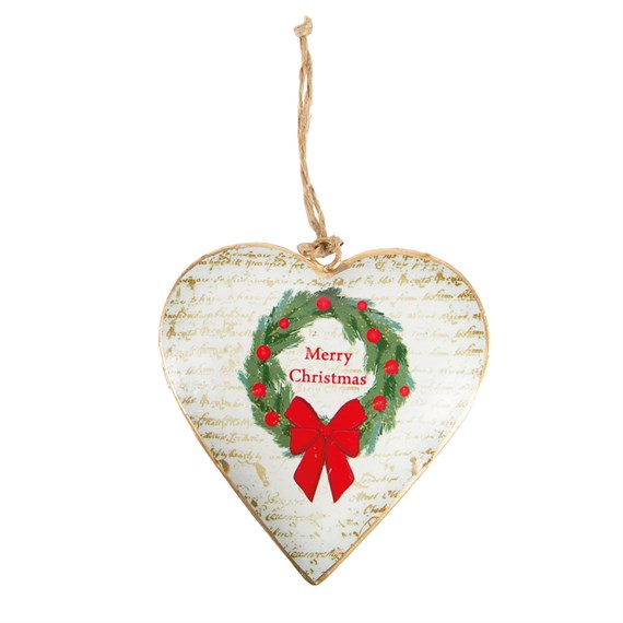 Traditional Wreath Merry Christmas Heart Hanging Decoration