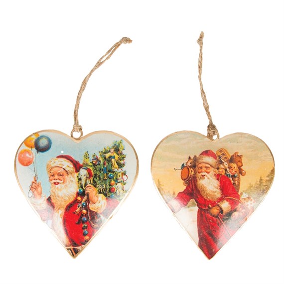 Mini Traditional Santa Scene Heart Hanging Decoration Assorted