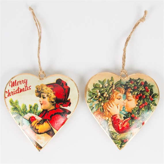 Mini Christmas Children Retro Heart Hanging Decoration Assorted