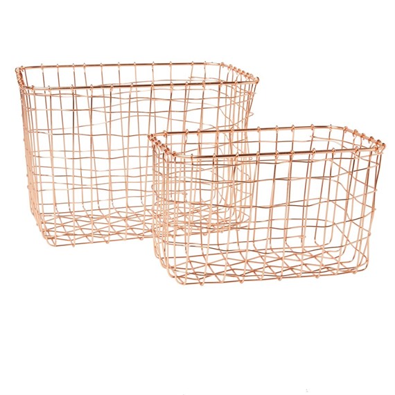 Copper Wire Mesh Rectangular Baskets - Set of 2