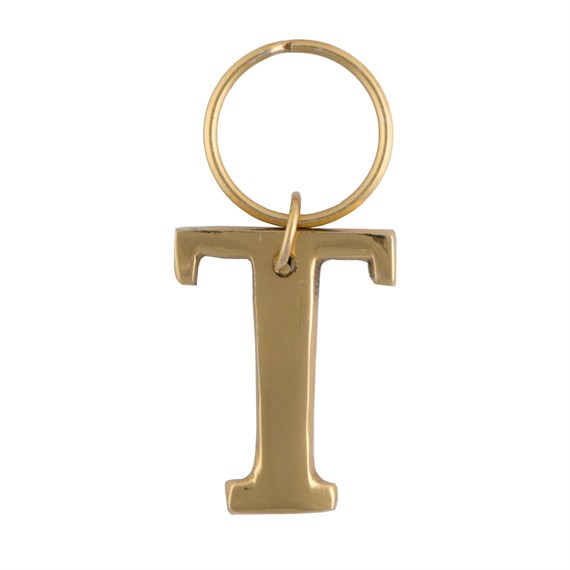 Gold Monogram Letter T Keyring