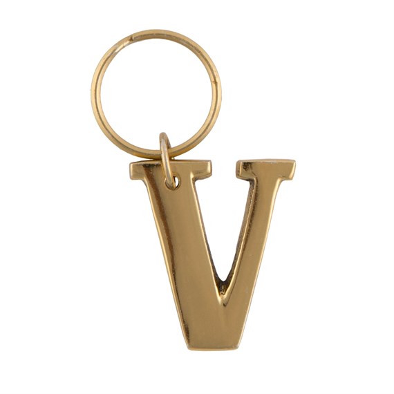 Gold Monogram Letter V Keyring