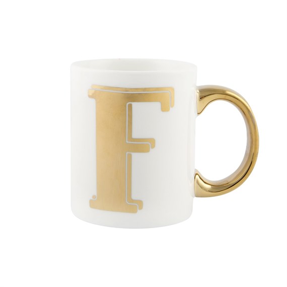 Gold Monogram Letter F Mug