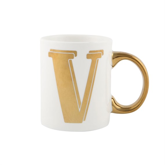 Gold Monogram Letter V Mug