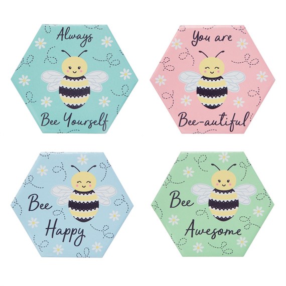 Bee Happy Coasters - Set of 4