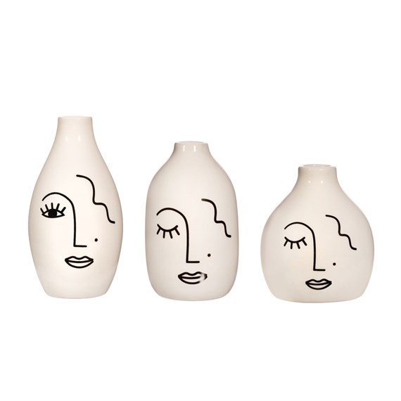 Abstract Face White Vases - Set of 3