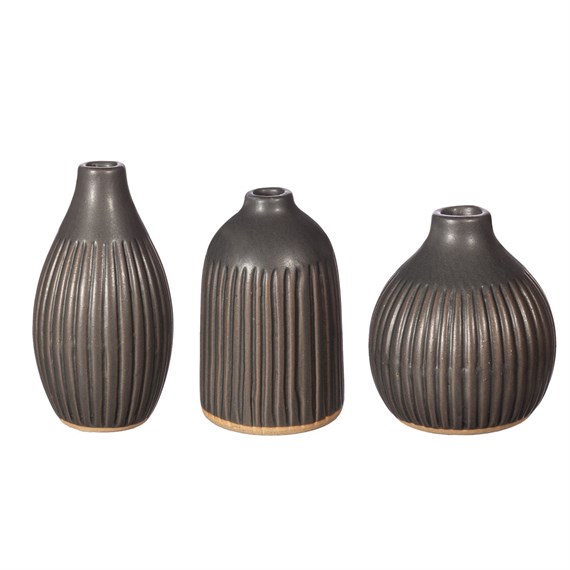 Grooved Bud Vases Black - Set of 3