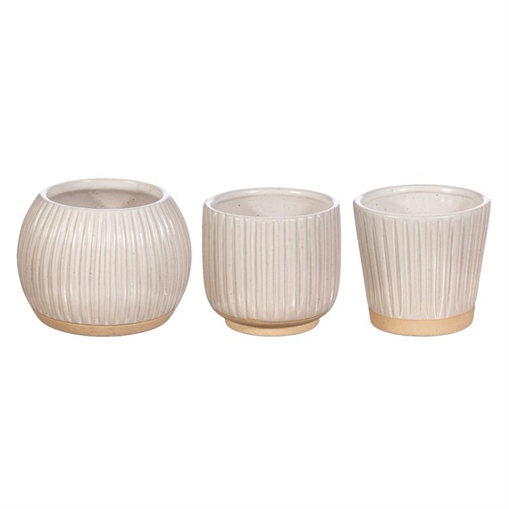 Grooved Off-White Small Planters - Assorted