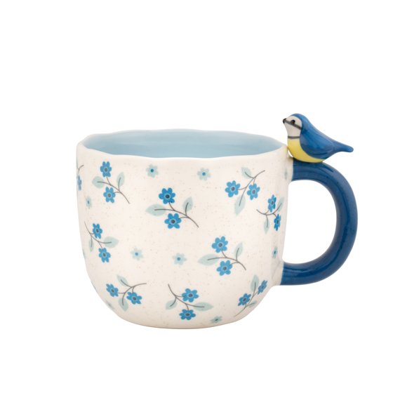 Sitting Blue Tit Floral Mug