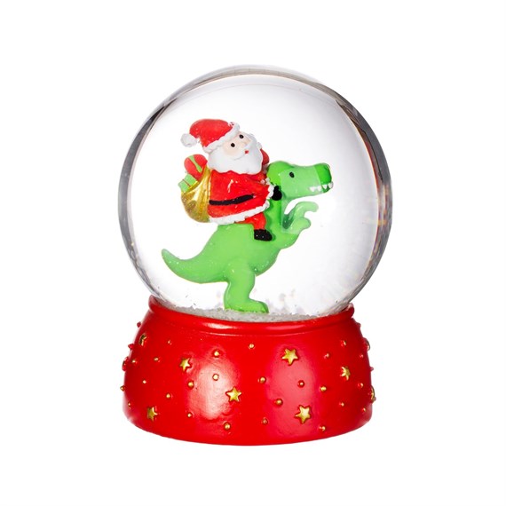 Dinosaur With Santa Snow Globe