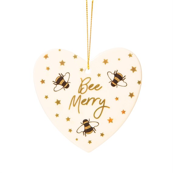 Bee Merry Ceramic Heart Decoration