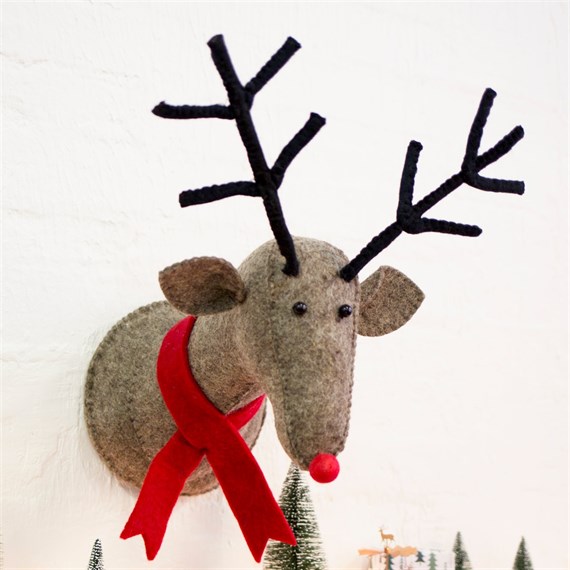 Rudi the Reindeer with Red Scarf Wall Decoration