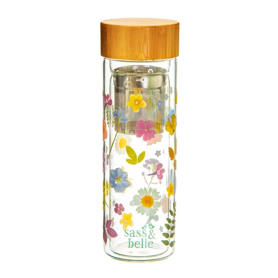 Pressed Flowers Glass Water Bottle With Infuser