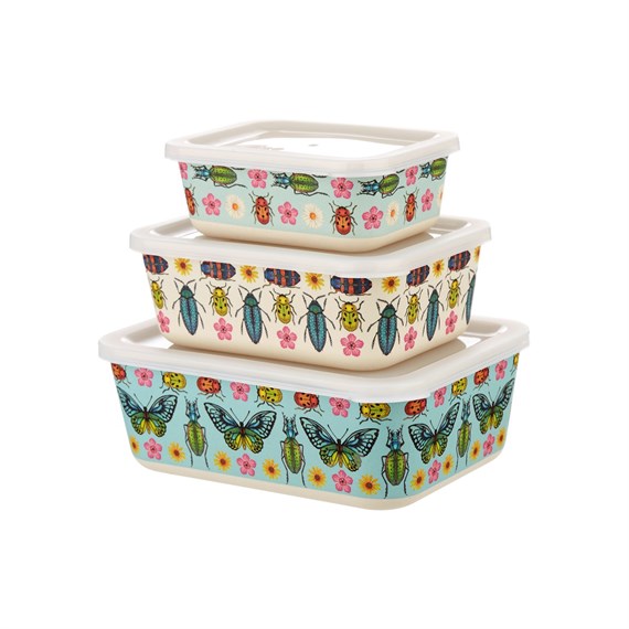 Butterflies & Beetles Bamboo Lunch Boxes - Set of 3