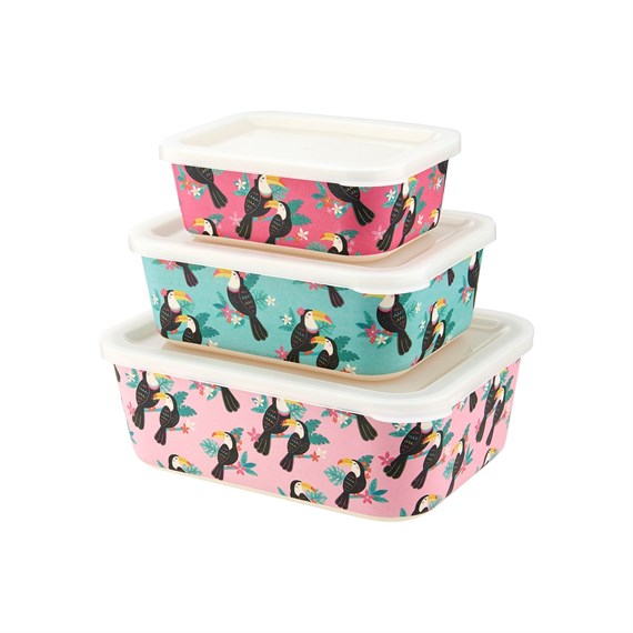 Tiki Toucan Bamboo Lunch Boxes - Set of 3