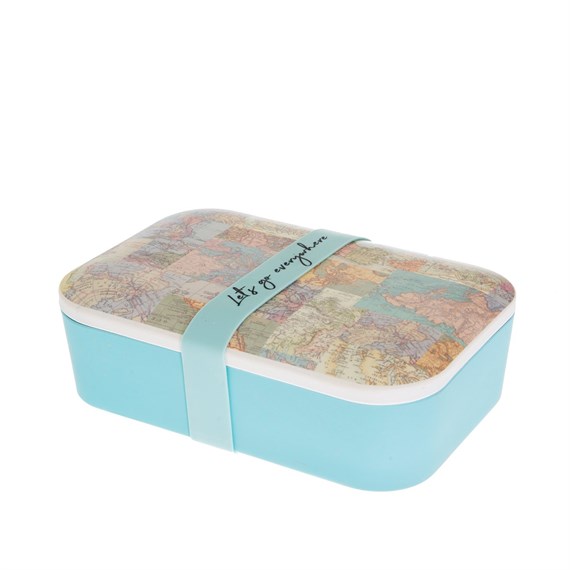 Vintage Map Collage Bamboo Lunch Box