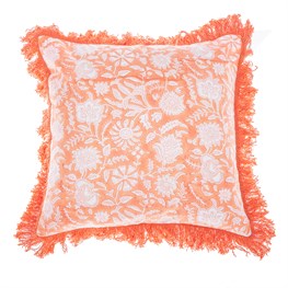 Block Print Fringed Cushion Cover Terracotta