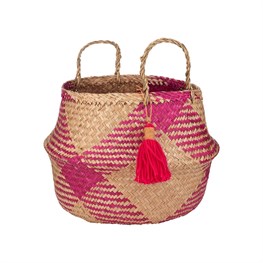 Seagrass Pink Tribal Pattern Tassel Storage Basket
