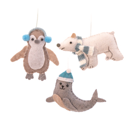 Arctic Animals Flat Felt Hanging Decorations - Set of 3