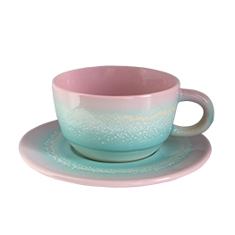 Pastel Ombre Tea Cup & Saucer Set Pink & Green