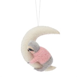 Sloth On The Moon Hanging Felt Decoration