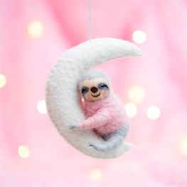 Sloth On The Moon Hanging Felt Decoration