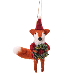 Red Fox with Wreath Felt Decoration