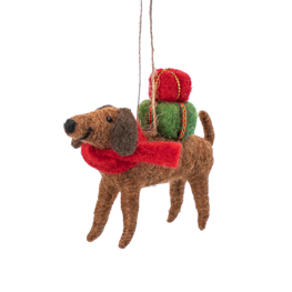 Sausage Dog with Gifts Felt Decoration