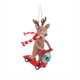 Reindeer on a Scooter Felt Decoration