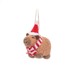 Capybara with Santa Hat Felt Decoration