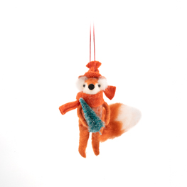 Fox with Xmas Tree Felt Decoration