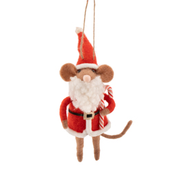 Santa Mouse with Candy Cane Felt Decoration