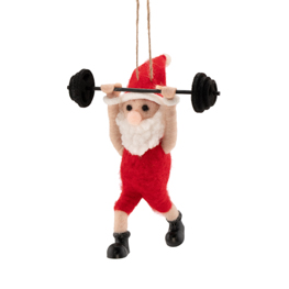 Weight Lifting Santa Felt Decoration