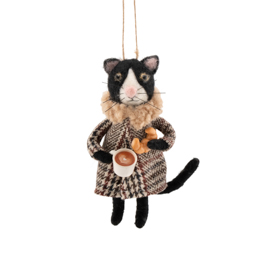 Cat with Coffee and Croissant Felt Decoration