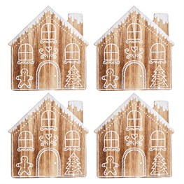Gingerbread House Wooden Coasters - Set of 4