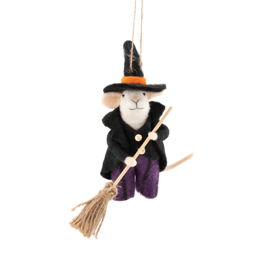 Wizard Mouse with Broom Felt Decoration