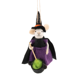 Witch Mouse with Cauldron Felt Decoration