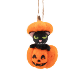 Cat in a Pumpkin Felt Decoration