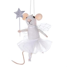 Fairy Mouse with Star Wand Felt Hanging Decoration White