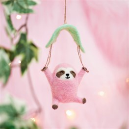 Wonderland Pink Parachuting Sloth Hanging Felt Decoration