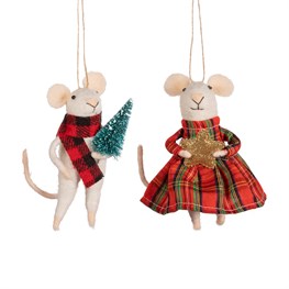 Tartan Mouse Felt Decorations - Assorted