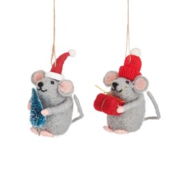 Festive Gifting Mice Felt Decorations - Assorted